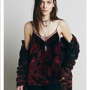 Free People Size XS Velvet Paisley Spaghetti Top
